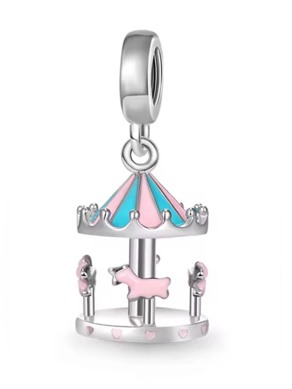 Silver, Pink and Blue Carousel Dangle Charm